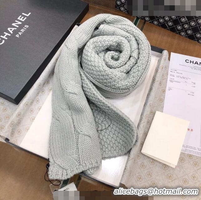 Buy Discount Chanel Knit Scarf 35x255cm 013180 Light Grey 2023