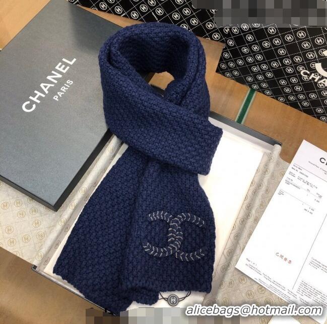 Reasonable Price Chanel Knit Scarf 30x190cm 013185 Navy Blue 2023