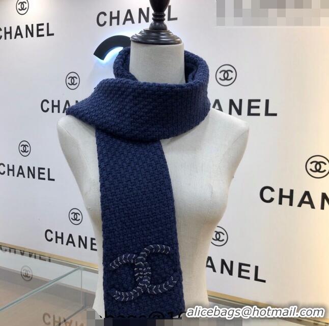 Reasonable Price Chanel Knit Scarf 30x190cm 013185 Navy Blue 2023