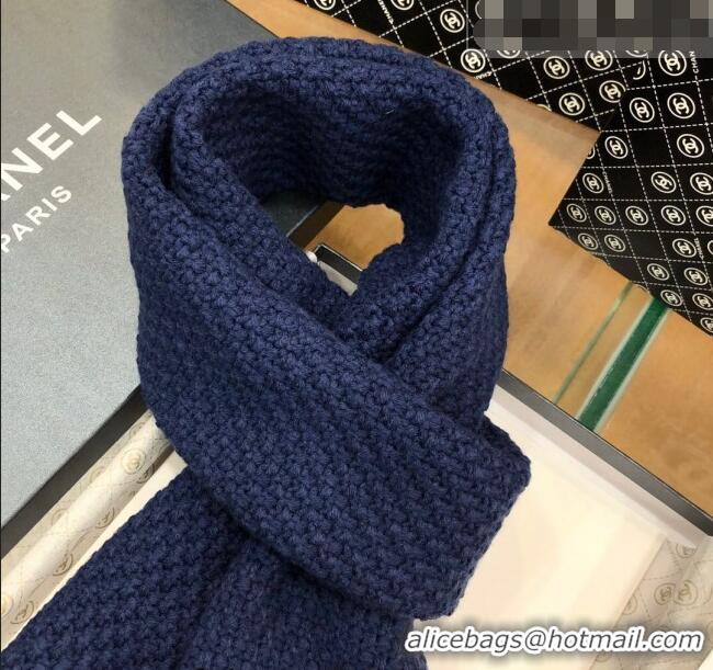 Reasonable Price Chanel Knit Scarf 30x190cm 013185 Navy Blue 2023