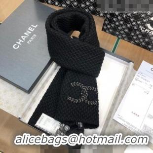 Top Design Chanel Knit Scarf 30x190cm 013185 Black 2023