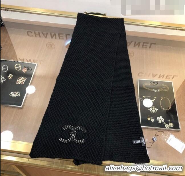 Top Design Chanel Knit Scarf 30x190cm 013185 Black 2023