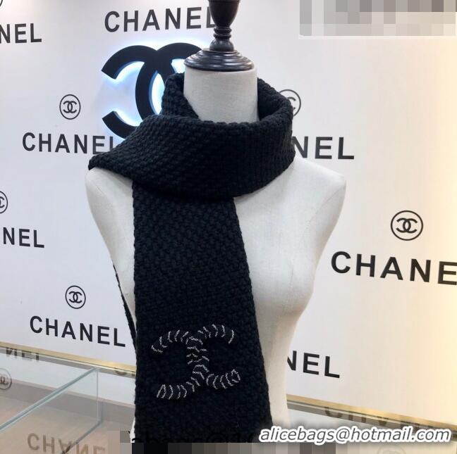 Top Design Chanel Knit Scarf 30x190cm 013185 Black 2023