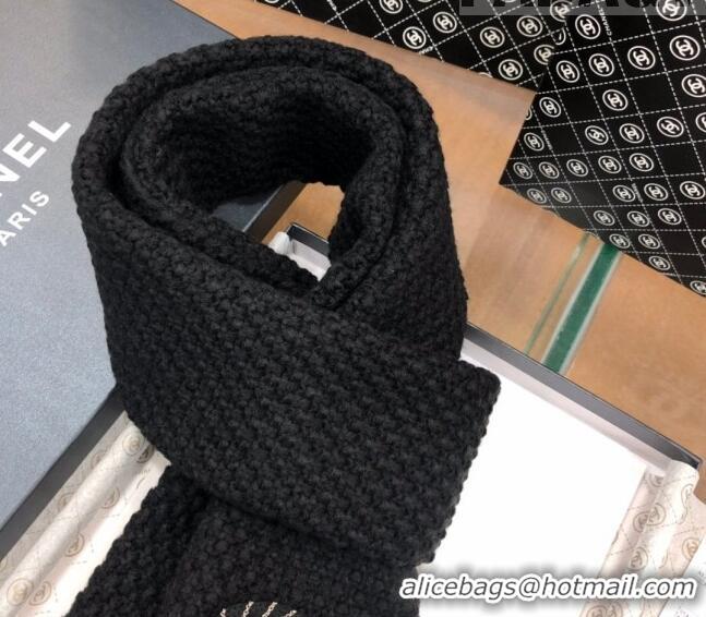 Top Design Chanel Knit Scarf 30x190cm 013185 Black 2023