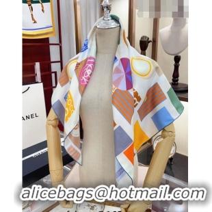 Buy Fashionable Chanel Silk Sqaure Scarf 90x90cm 030801 White 2023