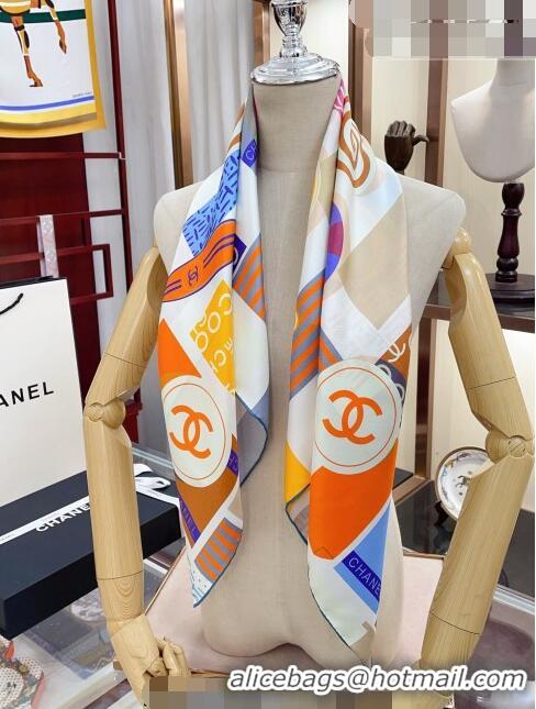 Buy Fashionable Chanel Silk Sqaure Scarf 90x90cm 030801 White 2023