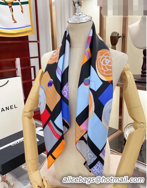 Famous Brand Chanel Silk Sqaure Scarf 90x90cm 030801 Black 2023