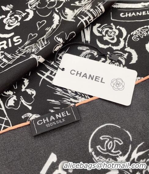 Inexpensive Chanel Silk Sqaure Scarf 90x90cm 030802 Black 2023