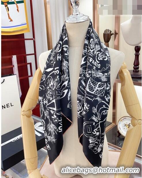 Inexpensive Chanel Silk Sqaure Scarf 90x90cm 030802 Black 2023