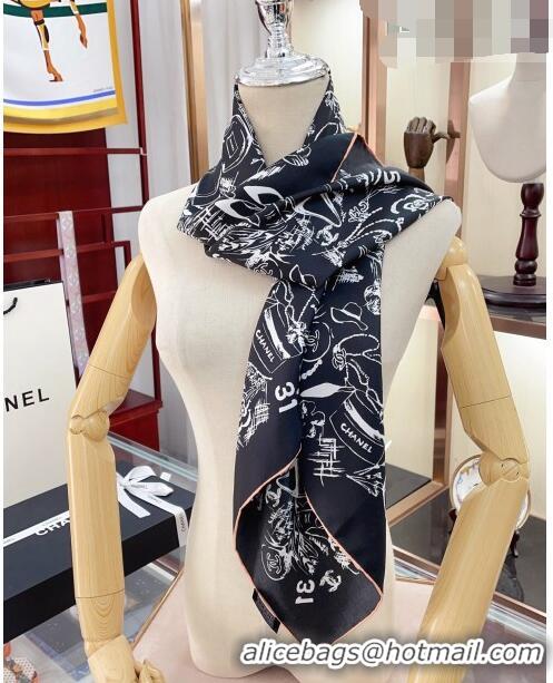 Inexpensive Chanel Silk Sqaure Scarf 90x90cm 030802 Black 2023