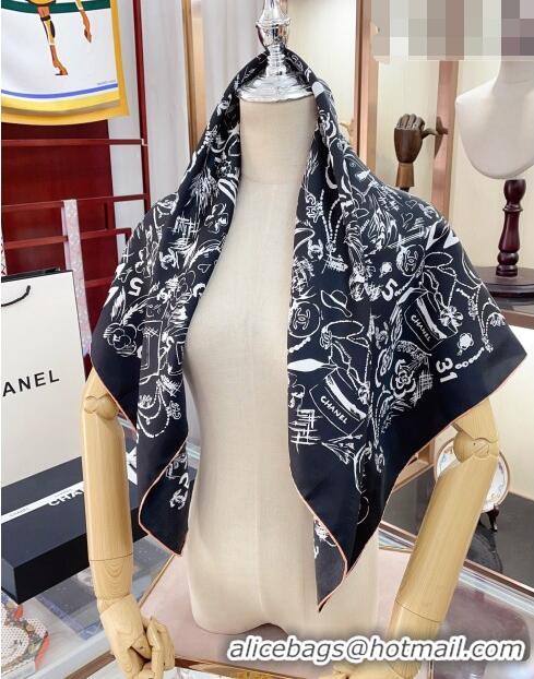 Inexpensive Chanel Silk Sqaure Scarf 90x90cm 030802 Black 2023