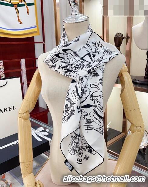 Inexpensive Chanel Silk Sqaure Scarf 90x90cm 030802 White 2023