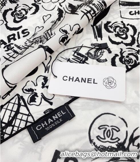 Inexpensive Chanel Silk Sqaure Scarf 90x90cm 030802 White 2023