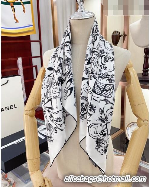 Inexpensive Chanel Silk Sqaure Scarf 90x90cm 030802 White 2023