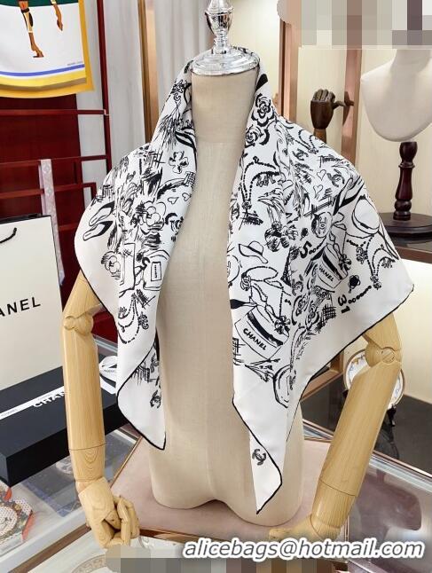 Inexpensive Chanel Silk Sqaure Scarf 90x90cm 030802 White 2023