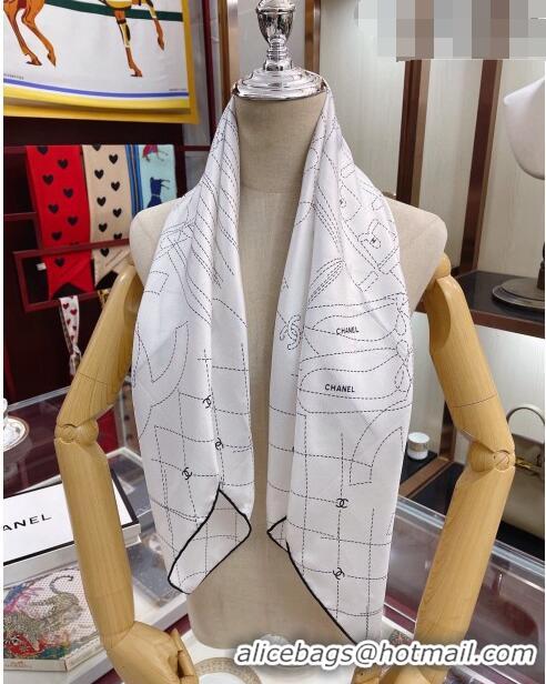 Low Cost Chanel Silk Sqaure Scarf 90x90cm AA8381 White 2023