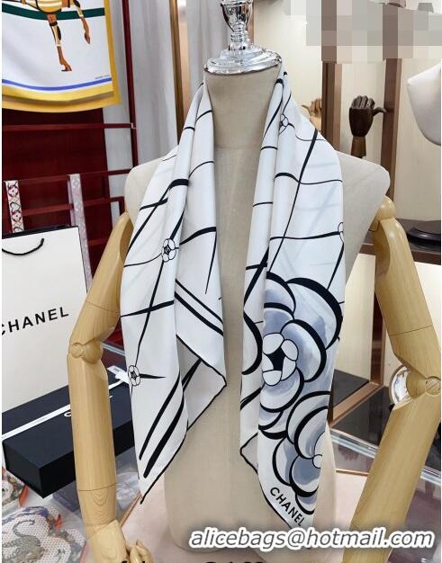 Well Crafted Chanel Silk Sqaure Scarf 90x90cm 030804 White 2023