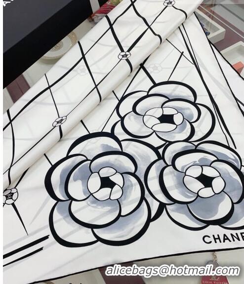 Well Crafted Chanel Silk Sqaure Scarf 90x90cm 030804 White 2023