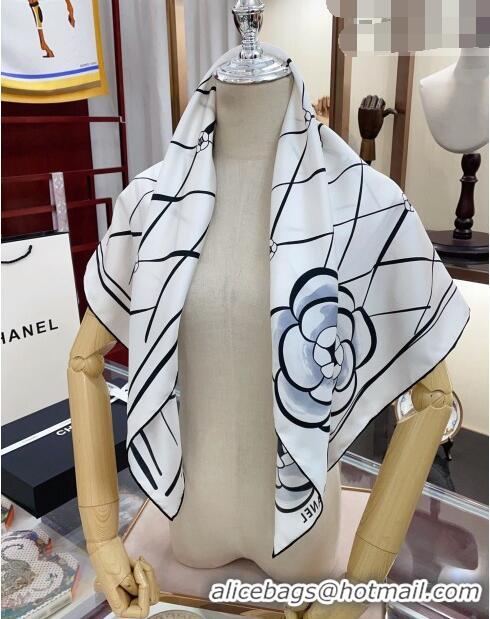 Well Crafted Chanel Silk Sqaure Scarf 90x90cm 030804 White 2023