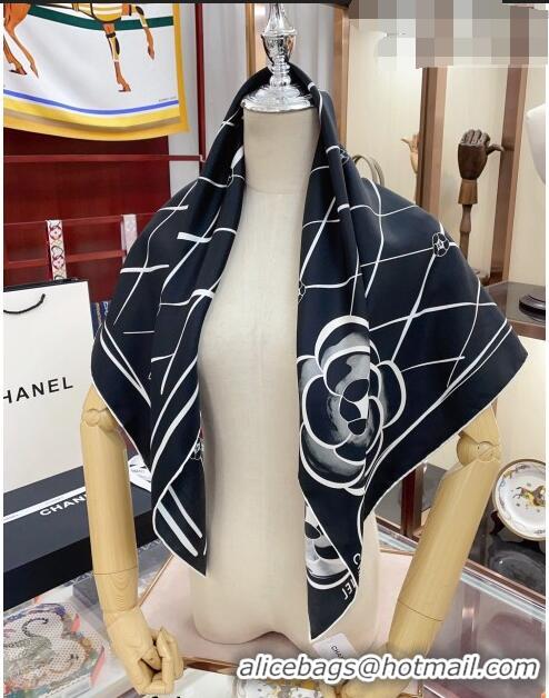 Super Quality Chanel Silk Sqaure Scarf 90x90cm 030804 Black 2023