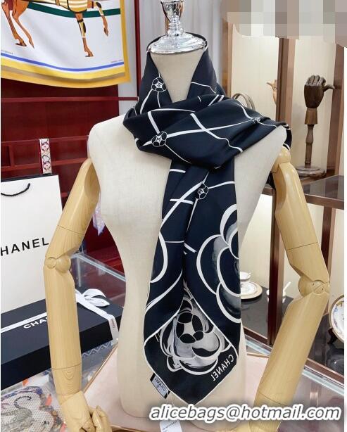 Super Quality Chanel Silk Sqaure Scarf 90x90cm 030804 Black 2023