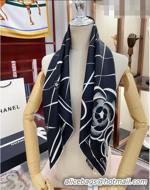 Super Quality Chanel Silk Sqaure Scarf 90x90cm 030804 Black 2023