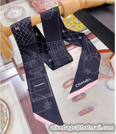 Reasonable Price Chanel Silk Bandeau Scarf 6x120cm AA8385 Black 2023