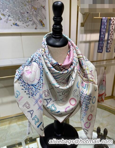 New Style Chanel Silk Sqaure Scarf 90x90cm 061302 White 2023