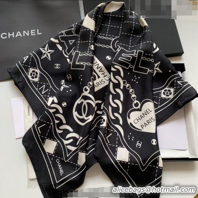 Buy Inexpensive Chanel Silk Sqaure Scarf 90x90cm 061311 Black 2023