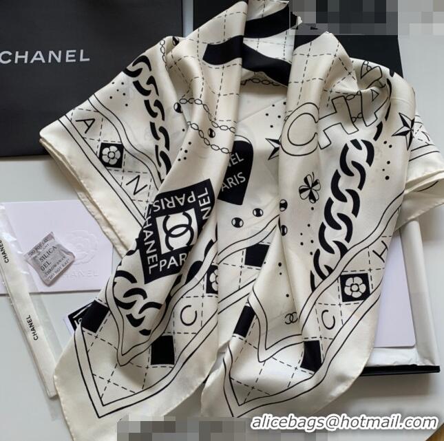 Best Design Chanel Silk Sqaure Scarf 90x90cm 061311 White 2023