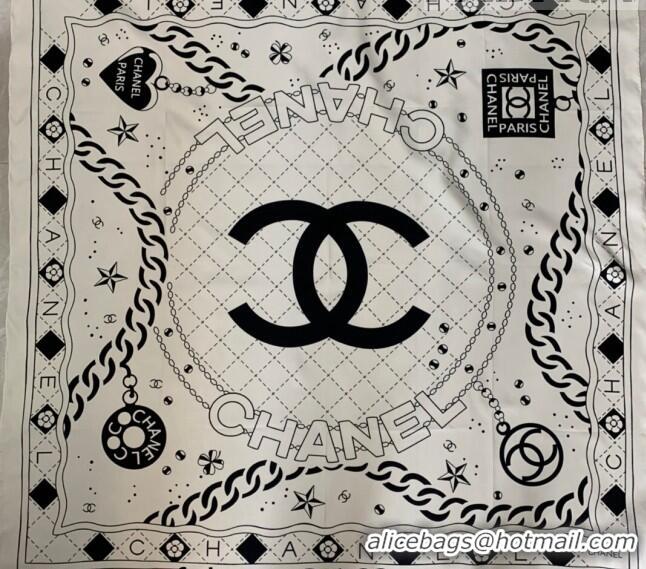 Best Design Chanel Silk Sqaure Scarf 90x90cm 061311 White 2023