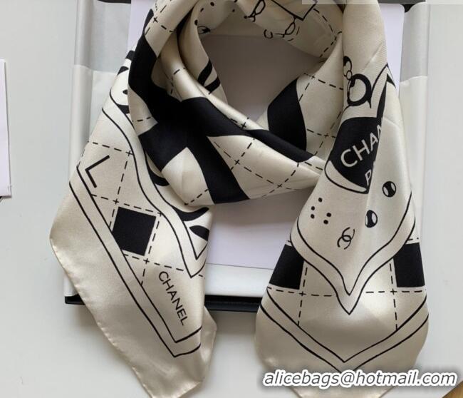 Best Design Chanel Silk Sqaure Scarf 90x90cm 061311 White 2023