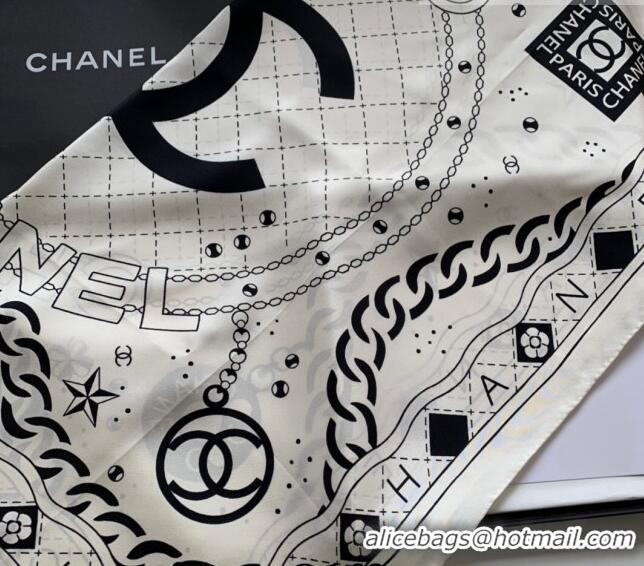 Best Design Chanel Silk Sqaure Scarf 90x90cm 061311 White 2023