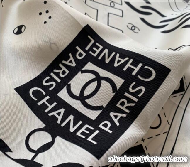 Best Design Chanel Silk Sqaure Scarf 90x90cm 061311 White 2023