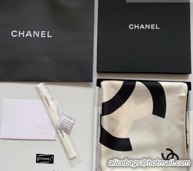 Grade Quality Chanel Silk Sqaure Scarf 90x90cm 061312 White/Black 2023