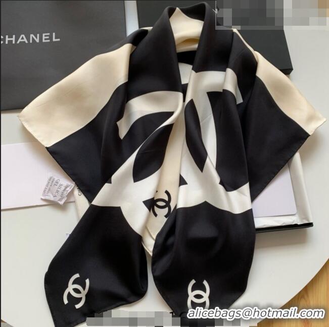 Grade Quality Chanel Silk Sqaure Scarf 90x90cm 061312 White/Black 2023