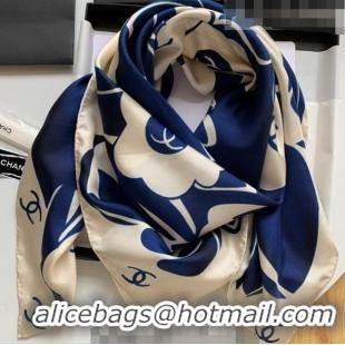 Well Crafted Chanel Silk Sqaure Scarf 90x90cm 061313 White/Blue 2023