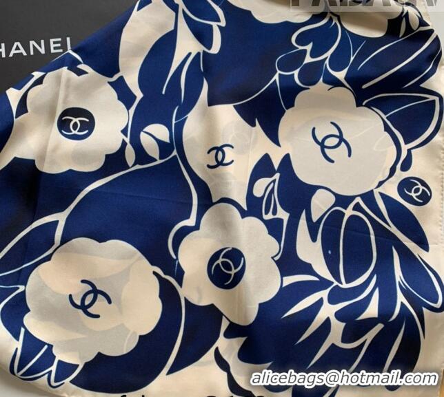 Well Crafted Chanel Silk Sqaure Scarf 90x90cm 061313 White/Blue 2023