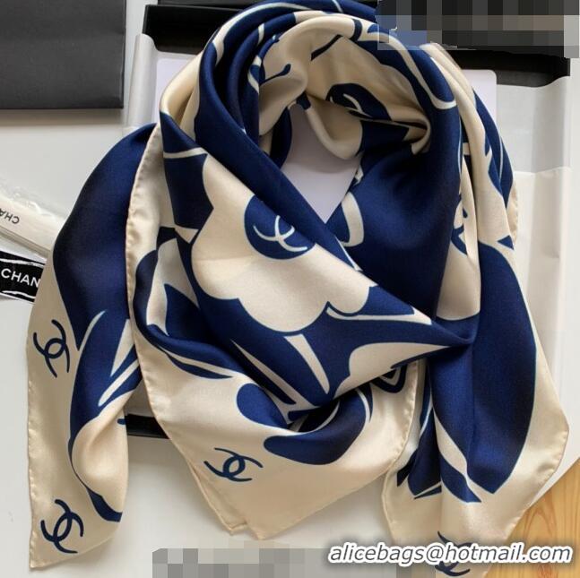 Well Crafted Chanel Silk Sqaure Scarf 90x90cm 061313 White/Blue 2023