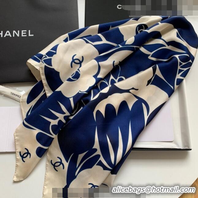 Well Crafted Chanel Silk Sqaure Scarf 90x90cm 061313 White/Blue 2023