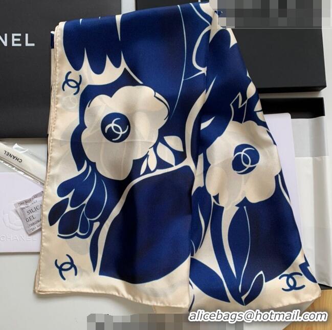 Well Crafted Chanel Silk Sqaure Scarf 90x90cm 061313 White/Blue 2023