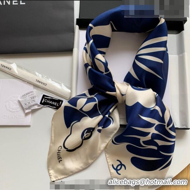 Well Crafted Chanel Silk Sqaure Scarf 90x90cm 061313 White/Blue 2023