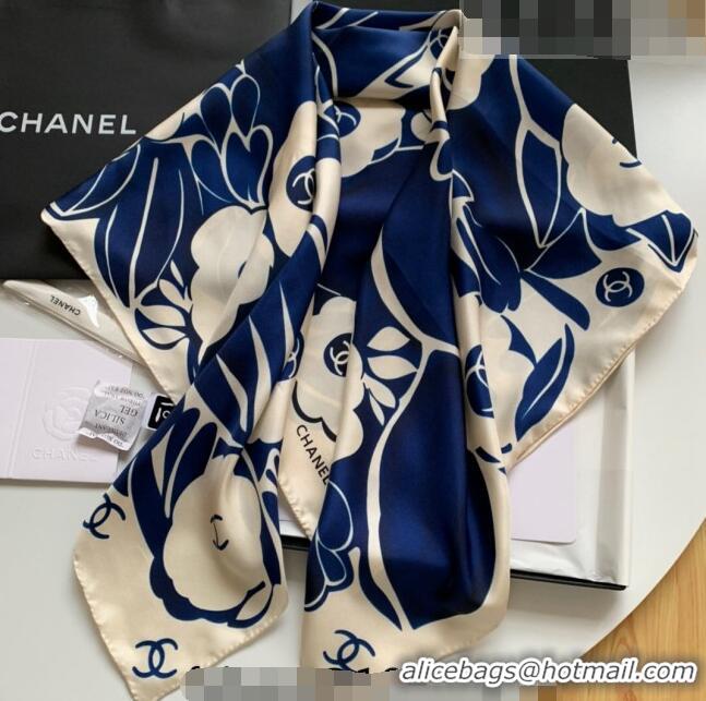 Well Crafted Chanel Silk Sqaure Scarf 90x90cm 061313 White/Blue 2023