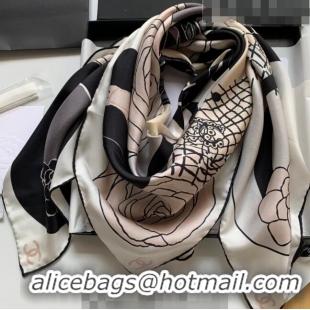 Famous Brand Chanel Silk Sqaure Scarf 90x90cm 061314 White 2023