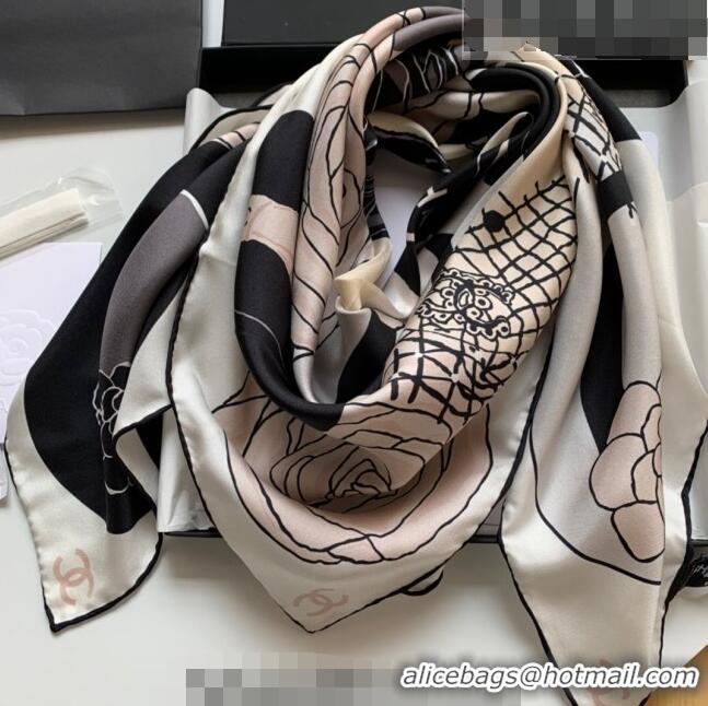 Famous Brand Chanel Silk Sqaure Scarf 90x90cm 061314 White 2023