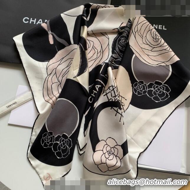 Famous Brand Chanel Silk Sqaure Scarf 90x90cm 061314 White 2023