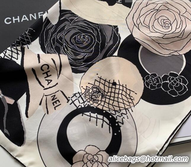 Famous Brand Chanel Silk Sqaure Scarf 90x90cm 061314 White 2023