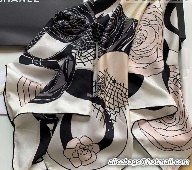 Famous Brand Chanel Silk Sqaure Scarf 90x90cm 061314 White 2023