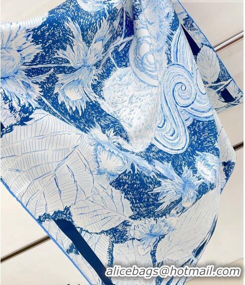 Good Product Chanel Silk Sqaure Scarf 90x90cm 062801 Blue 2023