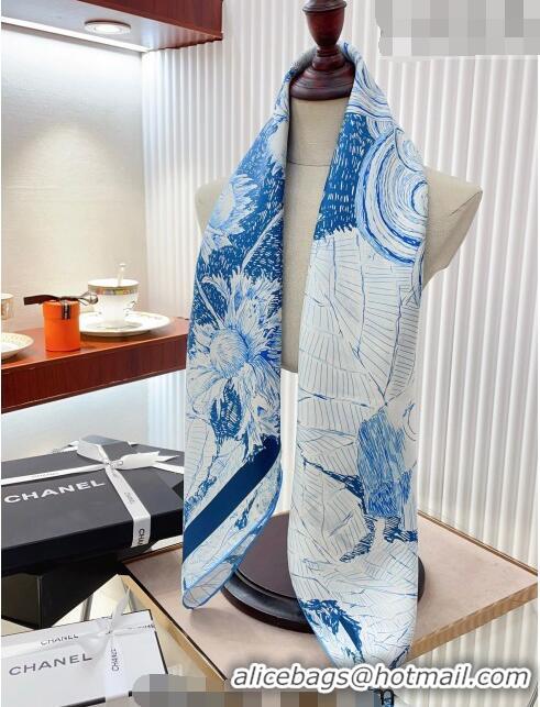 Good Product Chanel Silk Sqaure Scarf 90x90cm 062801 Blue 2023